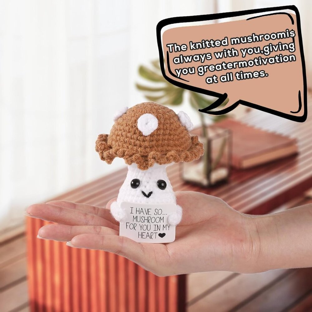 Funny Positive Mushroom, 3.94in Creative Cute Plush Knitted Wool Mushroom Doll w - Picture 5 of 7